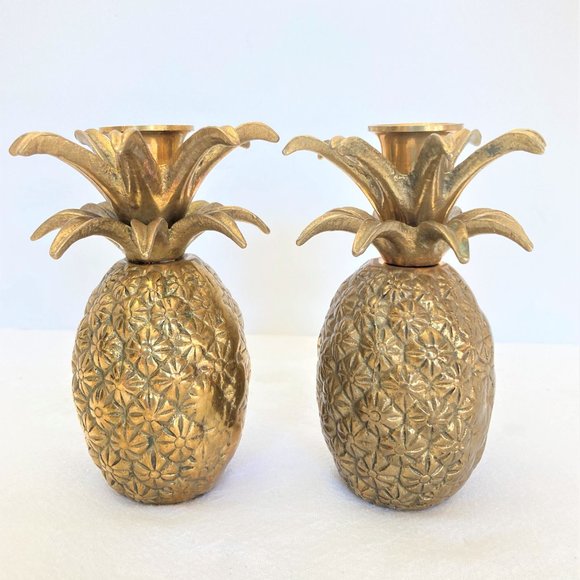 Pair of Vintage Brass Pineapple Candleholders